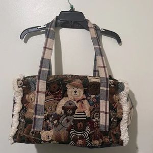 Vintage 90s Teddy Bear Tapestry Duffel Bag